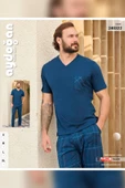 Aydoğan Erkek Tuna Kısa Kol Cotton Petrol Pijama Takımı 240322 - 3