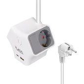 VEA 2 Adet Usb 1 Adet Type-C Girişli 3680 Watt 16 Amper 1.5 Metre Kablolu Anahtarlı Çoklu Priz Golyat Fiş - 1