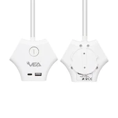 VEA 2 Adet Usb 1 Adet Type-C Girişli 3680 Watt 16 Amper 1.5 Metre Kablolu Anahtarlı Çoklu Priz Golyat Fiş - 6