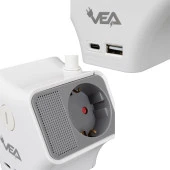 VEA 2 Adet Usb 1 Adet Type-C Girişli 3680 Watt 16 Amper 1.5 Metre Kablolu Anahtarlı Çoklu Priz Golyat Fiş - 3