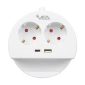 VEA  2'Lİ Telefon Standlı 1 Adet Usb 1 Adet Type-C Girişli 3680 Watt 16 Amper 1.5 Metre Kablolu Anahtarlı Çoklu Priz Golyat Fiş Priz - 2
