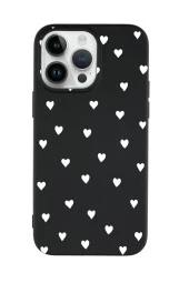 iPhone 15 Pro Max Uyumlu Siyah Kalpler Desenli Premium Silikonlu Telefon Kılıfı thumbnail 1