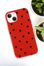 iPhone 15 Uyumlu Siyah Kalpler Desenli Premium Silikonlu Telefon Kılıfı thumbnail 4