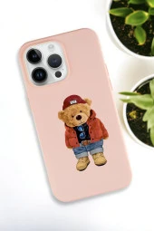 iPhone 15 Pro Uyumlu Teddy Bear Desenli Premium Silikonlu Lansman Telefon Kılıfı thumbnail 1
