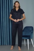 Puantiye Desenli Kısa Kol Kadın Pijama Takımı Lacivert thumbnail 2