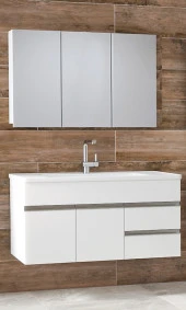 Alfa Banyo ESEN BEYAZ 100 cm Lavabolu banyo dolabı takımı-MDF- - 1