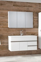Alfa Banyo ESEN BEYAZ 100 cm Lavabolu banyo dolabı takımı-MDF- - 3