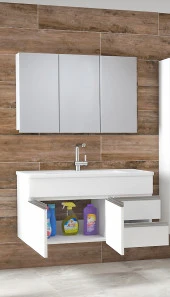 Alfa Banyo ESEN BEYAZ 100 cm Lavabolu banyo dolabı takımı-MDF- - 4