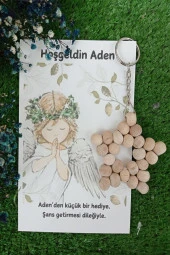 10 Adet Melek Kartlı Ahşap Yıldız Anahtarlık - Bebek Hediyesi - Yenidoğan Hediye - Mevlid  - Kişisel - 2