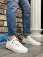 BA0223 BOA Rahat Düz Taban Keten Bağcıklı Beyaz Günlük Erkek Ayakkabı thumbnail 1