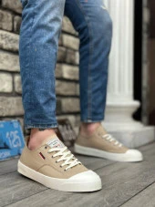 BA0223 BOA Rahat Düz Taban Keten Bağcıklı Krem Günlük Erkek Ayakkabı thumbnail 1