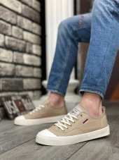 BA0223 BOA Rahat Düz Taban Keten Bağcıklı Krem Günlük Erkek Ayakkabı thumbnail 2