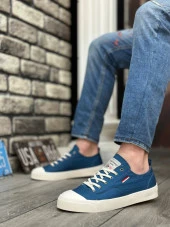 BA0223 BOA Rahat Düz Taban Keten Bağcıklı Mavi Günlük Erkek Ayakkabı thumbnail 2