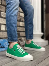 BA0223 BOA Rahat Düz Taban Keten Bağcıklı Yeşil Günlük Erkek Ayakkabı thumbnail 1