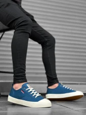 BA0223 BOA Rahat Düz Taban Keten Bağcıklı Mavi Günlük Erkek Ayakkabı thumbnail 4