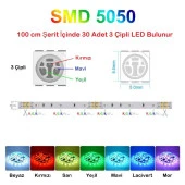 UpWay 5V USB 100cm RGB Şerit LED 3 Çipli SMD5050-30LED Ses Sensörlü Kumandalı - 3