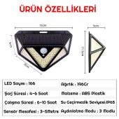 UpWay 3 Adet 166 LED 3 Modlu Solar Güneş Enerjili Hareket Sensörlü Bahçe Garaj Ev Aydınlatma Lambası thumbnail 5