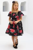 Kız Çocuk Çiçek Desenli Bordo Deri Ceketli Elbise - 4