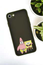 iPhone SE 2020 Uyumlu Sünger Bob ve Patrick Star Desenli Buzlu Şeffaf Lüx Telefon Kılıfı - 1