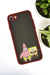iPhone SE 2020 Uyumlu Sünger Bob ve Patrick Star Desenli Buzlu Şeffaf Lüx Telefon Kılıfı - 3