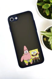 iPhone SE 2020 Uyumlu Sünger Bob ve Patrick Star Desenli Buzlu Şeffaf Lüx Telefon Kılıfı - 4