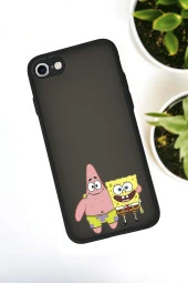iPhone SE 2020 Uyumlu Sünger Bob ve Patrick Star Desenli Buzlu Şeffaf Lüx Telefon Kılıfı - 5