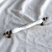 Gerçek Porselen Eskitme Antik Sarı 128 mm Mobilya Mutfak Çekmece Dolap Dolabı Kulpu Kulbu Kulpları thumbnail 3