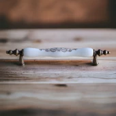 Gerçek Porselen Eskitme Antik Sarı 128 mm Mobilya Mutfak Çekmece Dolap Dolabı Kulpu Kulbu Kulpları thumbnail 2