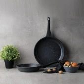 Schafer Famos Yanmaz Yapışmaz 2 Parça Granit Döküm Tava Seti - Gri thumbnail 2