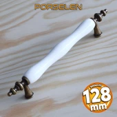 Gerçek Porselen Eskitme Antik Beyaz 128 mm Mobilya Mutfak Çekmece Dolap Dolabı Kulpu Kulbu Kulpları thumbnail 1