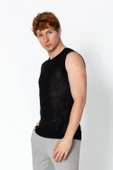 Erkek Fit Extra Bisiklet Yaka Kafes Dokulu Kolsuz Triko T-Shirt - 2