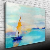 Gündoğumun `da Deniz ve Yelkenli Yağlıboya Kanvas Tablo 50 x 70 thumbnail 3