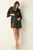 DoReMi Saten Mini Kuşaklı Sabahlık  SİYAH XL-XXL - 2