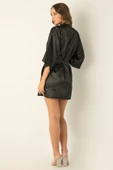DoReMi Saten Mini Kuşaklı Sabahlık  SİYAH XL-XXL - 6