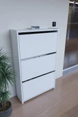 FurnatureDesign Düşer Kapak Ayakkabılık Duvara Monte Edilebilir Kayar Raflı 3 Kapaklı - Beyaz - 1