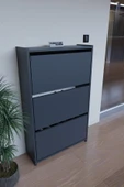 FurnatureDesign Düşer Kapak Ayakkabılık Duvara Monte Edilebilir Kayar Raflı 3 Kapaklı - Antrasit - 1