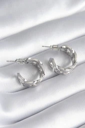 Pirinç Gümüş Renk Zirkon Taşlı Zincir Model Kadın Küpe thumbnail 2