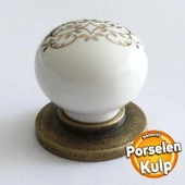 Gerçek Porselen Düğme Eskitme Antik Sarı Mobilya Mutfak Çekmece Dolap Dolabı Kulpu Kulbu Kulpları thumbnail 1