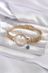 316L Çelik Gold Renk Çeyrek Takılabilen Zirkon Taş Detay Kadın Kelepçe - EBJ240229W19815 thumbnail 2