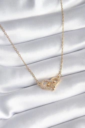 316L Çelik Gold Renk Zirkon Taşlı Tiffany Model Kadın Kolye thumbnail 1