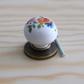 Gerçek Porselen Kulp Çiçekli Düğme Mobilya Mutfak Dolabı Çekmece Dolap Kulpları Kapak Kulpu Kulbu - 3