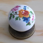 Gerçek Porselen Kulp Çiçekli Düğme Mobilya Mutfak Dolabı Çekmece Dolap Kulpları Kapak Kulpu Kulbu - 2