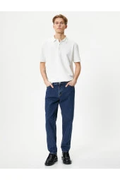 Polo Yaka Tişört Jakarlı Dokulu Düğmeli Kısa Kollu thumbnail 2