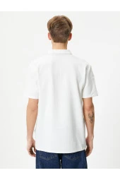 Polo Yaka Tişört Jakarlı Dokulu Düğmeli Kısa Kollu thumbnail 4