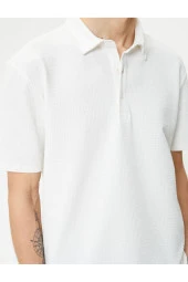 Polo Yaka Tişört Jakarlı Dokulu Düğmeli Kısa Kollu thumbnail 5