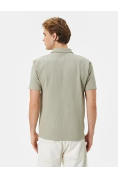 Polo Yaka Tişört Jakarlı Dokulu Düğmeli Kısa Kollu thumbnail 10