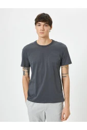 Bisiklet Yaka Tişört Cep Detaylı Kısa Kollu Pamuklu thumbnail 3