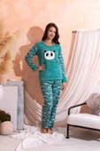 Kışlık Uzun Kollu Bayan Peluş Polar Pijama Takımı İpeksi Doku - 6