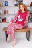 Kışlık Uzun Kollu Bayan Peluş Polar Pijama Takımı İpeksi Doku - 12