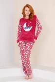 Kışlık Uzun Kollu Bayan Peluş Polar Pijama Takımı İpeksi Doku - 8